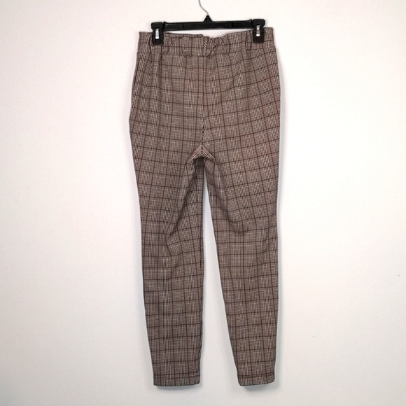 June & Hudson Glen Plaid High Waisted Pants Straight Leg Francesca's Tan Size 1 - Picture 6 of 12